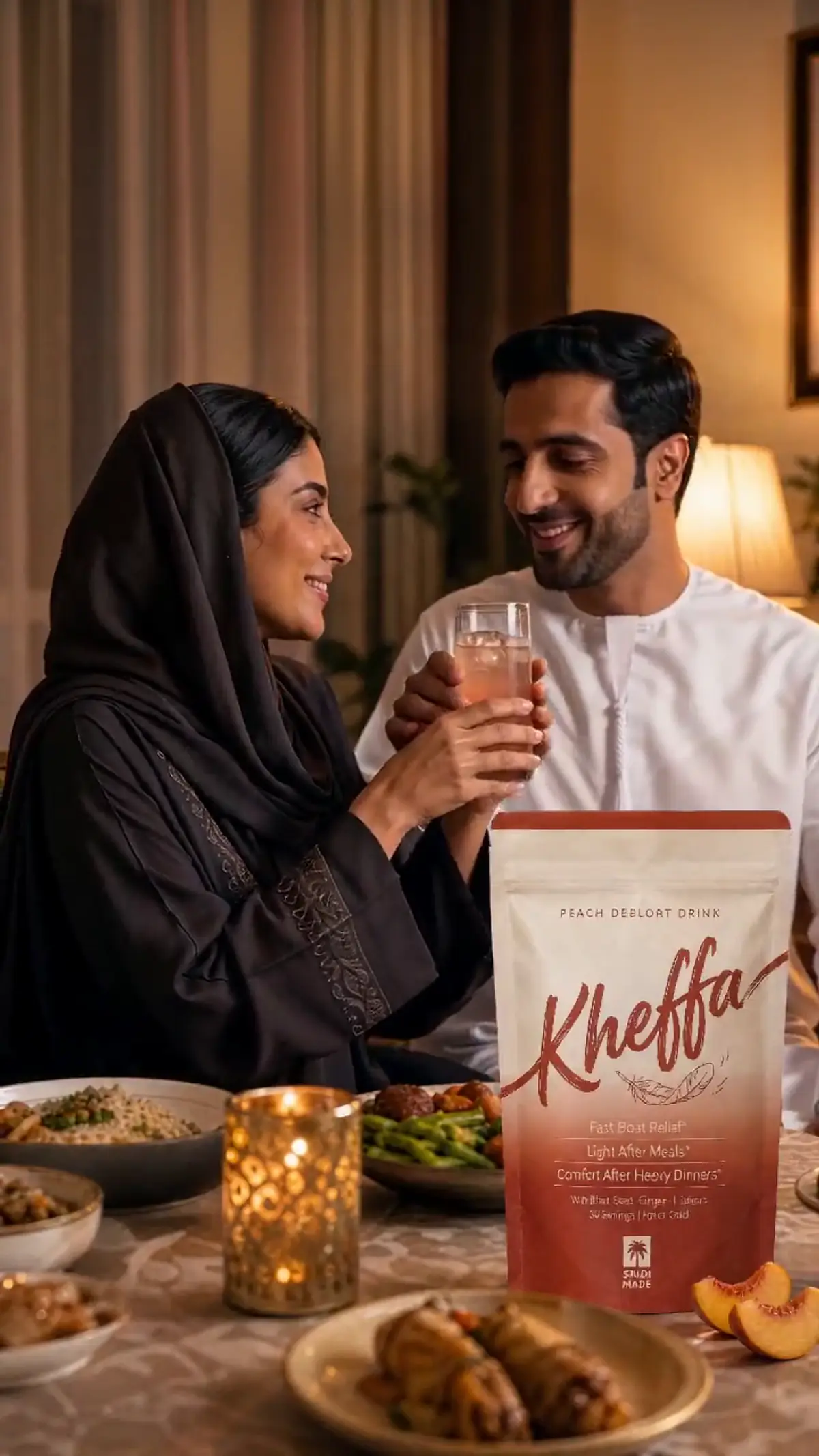 زوجان يتشاركان كوب KHEFFA® بعد العشاء